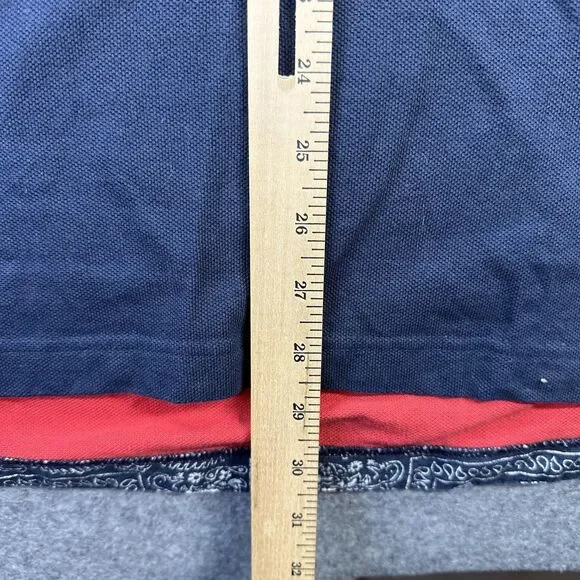 Tommy Hilfiger Polo Shirt Mens Large Navy Red White Colorblock Custom Fit Pocket - Picture 6 of 8